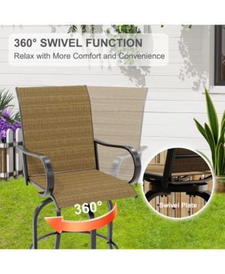 3 Piece Patio Swivel Bar Sets, 3PCS Outdoor High Top Bar Set with 2 Outdoor Swivel Chairs and Glass Bar Table