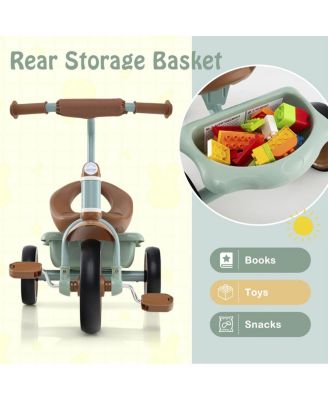 Toddler Tricycle Kids Trike with Adjustable Seat and Basket