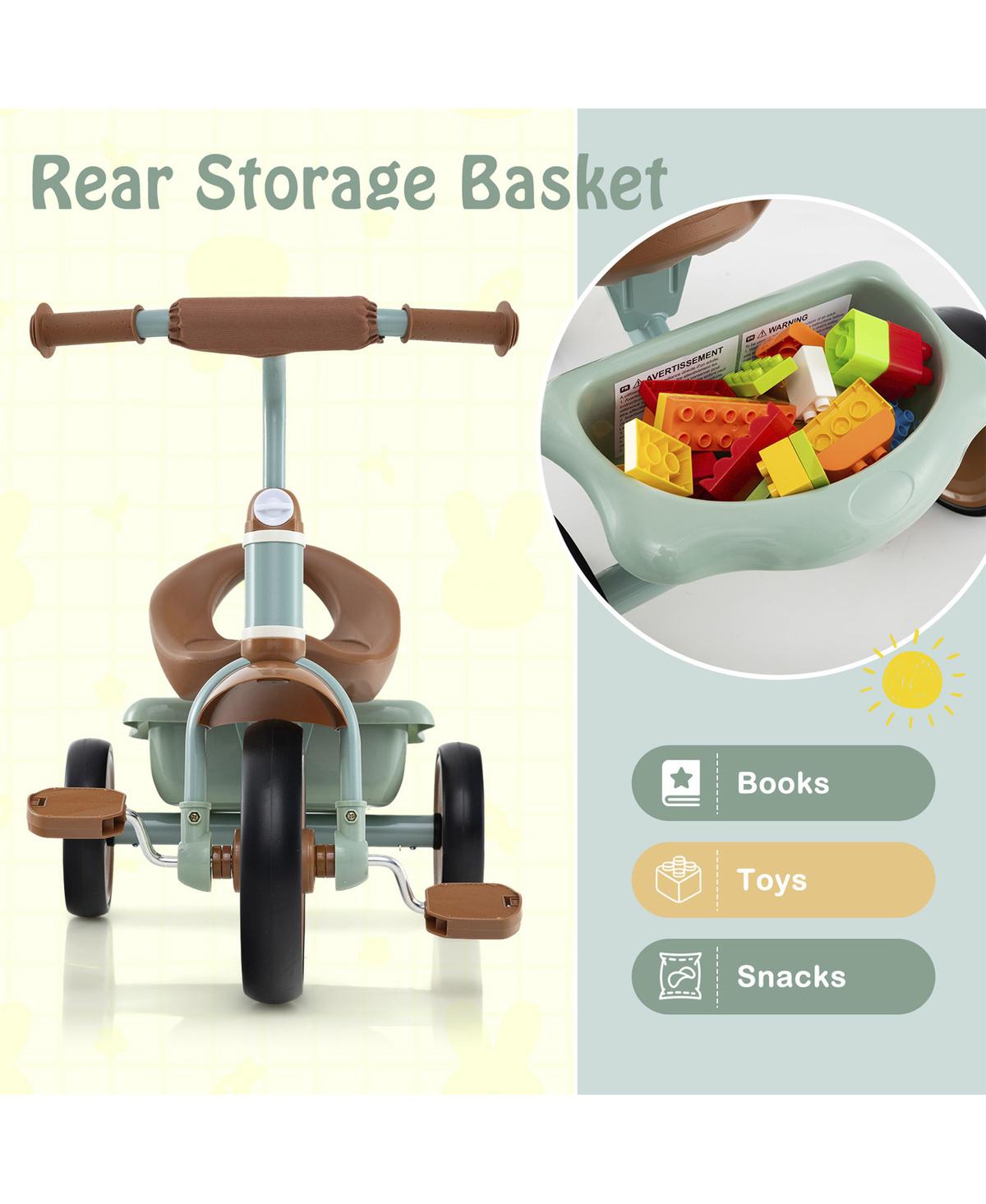 Sugift Toddler Tricycle Kids Trike with Adjustable Seat and Basket