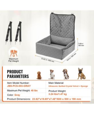 Dog Car Booster Seat w/ Storage Pocket & Safety Leash, Sponge + PP Cotton Fill, Dog Car Bed for Small/Medium Dogs up to 40 lb, Gray