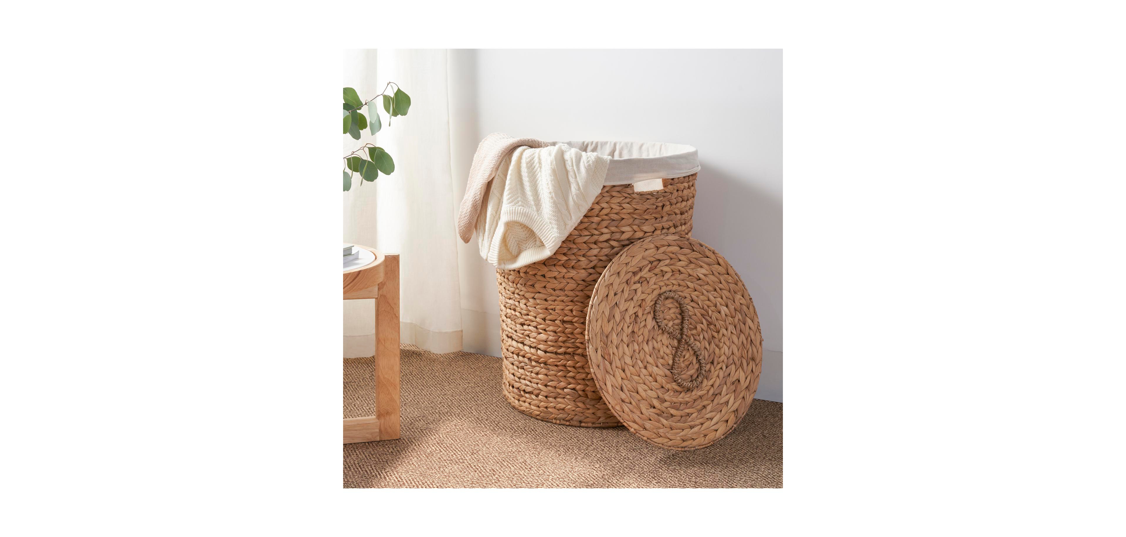 Rainsken Round Water Hyacinth Woven Hamper Basket with Lid, Multi-Purpose Organizer, for Decoration in Bedroom, Living Room, Laundry Room, Entryway