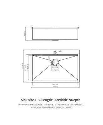 30x22x9inch Drop In Kitchen Sink Stainless Steel Workstation Single Bowl 16  Gauge Topmount