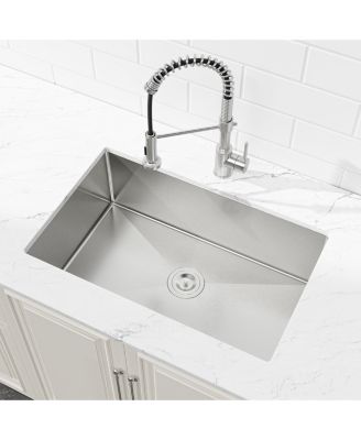 30inch Drop In Undermount Single Bowl Brushed Nickel 304 Stainless Steel Kitchen Sink LS SSBR05 with US Standard Drain and Hook