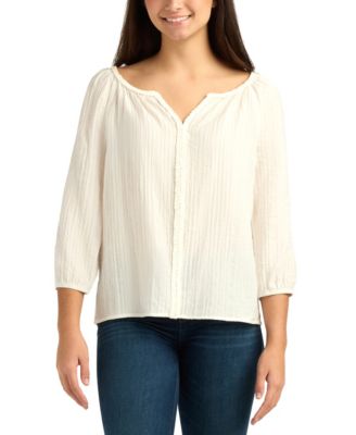 Juniors' Textured Scoop Neck Peasant Top