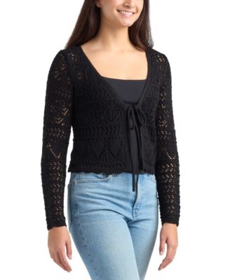 Juniors' Tie-Front Long-Sleeve Cardigan Sweater