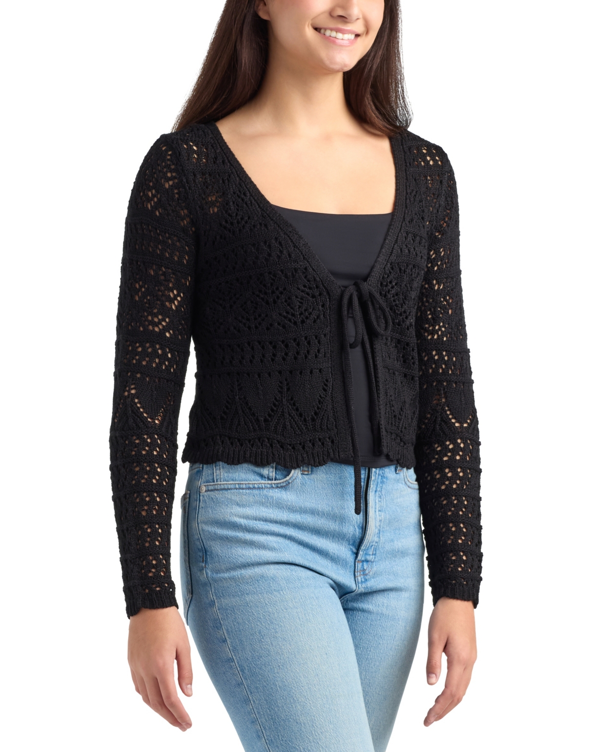 Bcx Juniors' Tie-Front Long-Sleeve Cardigan Sweater