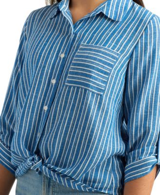 Juniors' Striped Collared Button-Up Shirt