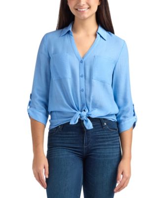 Juniors' Textured Collared Button-Up Shirt