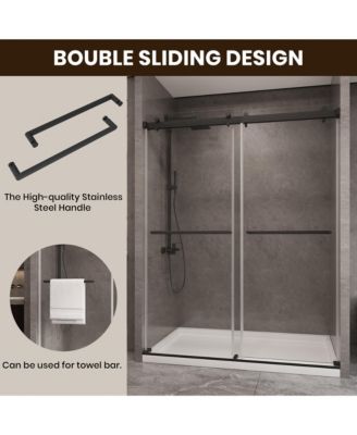 56 to 60in W x 76in H Frameless Shower Door Double Sliding Shower Door with Premium 6mm Thick Tempered Glass Stainless Steel Brushed Gold