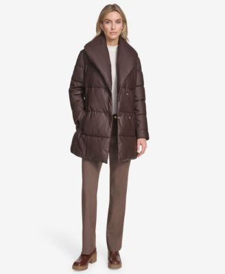 Women's Adela Pillow Collar Faux Leather Wrap Coat