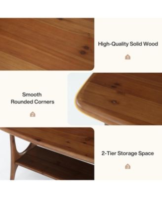 Solid Wood Coffee Table, 47.24” Mid-Century Modern Rectangle Living Room Table, 2-Tier Center Table for Living Room