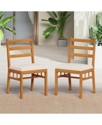 Solid Acacia Wood Patio Chairs, Armless, Set of 2