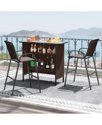 Outdoor 3-Piece Bar Set with 2-Tier Storage and Footrest