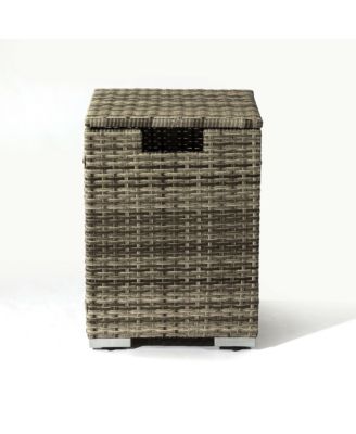 Rattan Fire Pit Table with Tank Holder and Ceramic Tile Tabletop