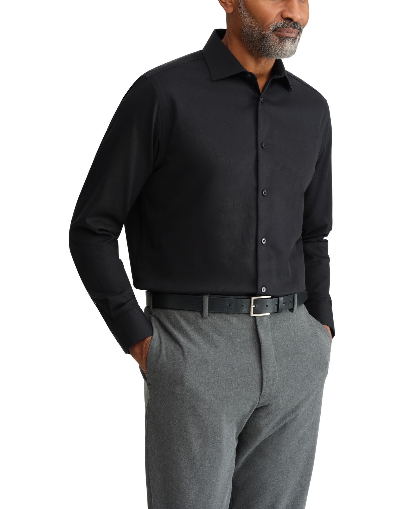 Мужская рубашка Calvin Klein Performance Wrinkle Free Stretch Shirt, Regular Fit, цвет: Чёрный — фото 1