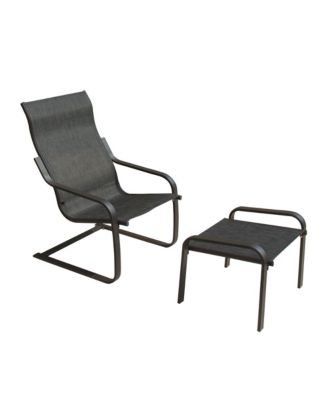Outdoor Patio Bistro Set of 2, C Spring Motion Chair, All-Weather Conversation Armchair with Ottoman & Quick Dry Textile