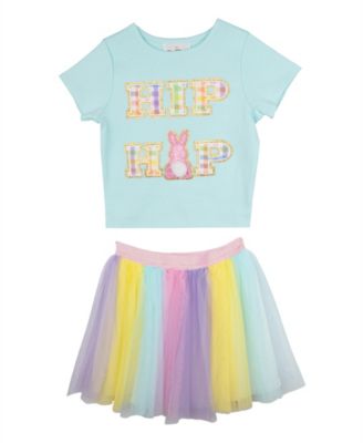 Girls' 4T-6X Printed Short-Sleeve T-Shirt and Skirt, 2-Piece Set