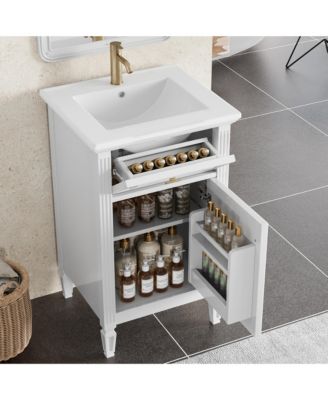 20 in. Freestanding Bathroom Vanity Cabinet with Sink, Solid Wood Legs, Adjustable Shelf, Tilt-Out Drawer for Small Bathroom