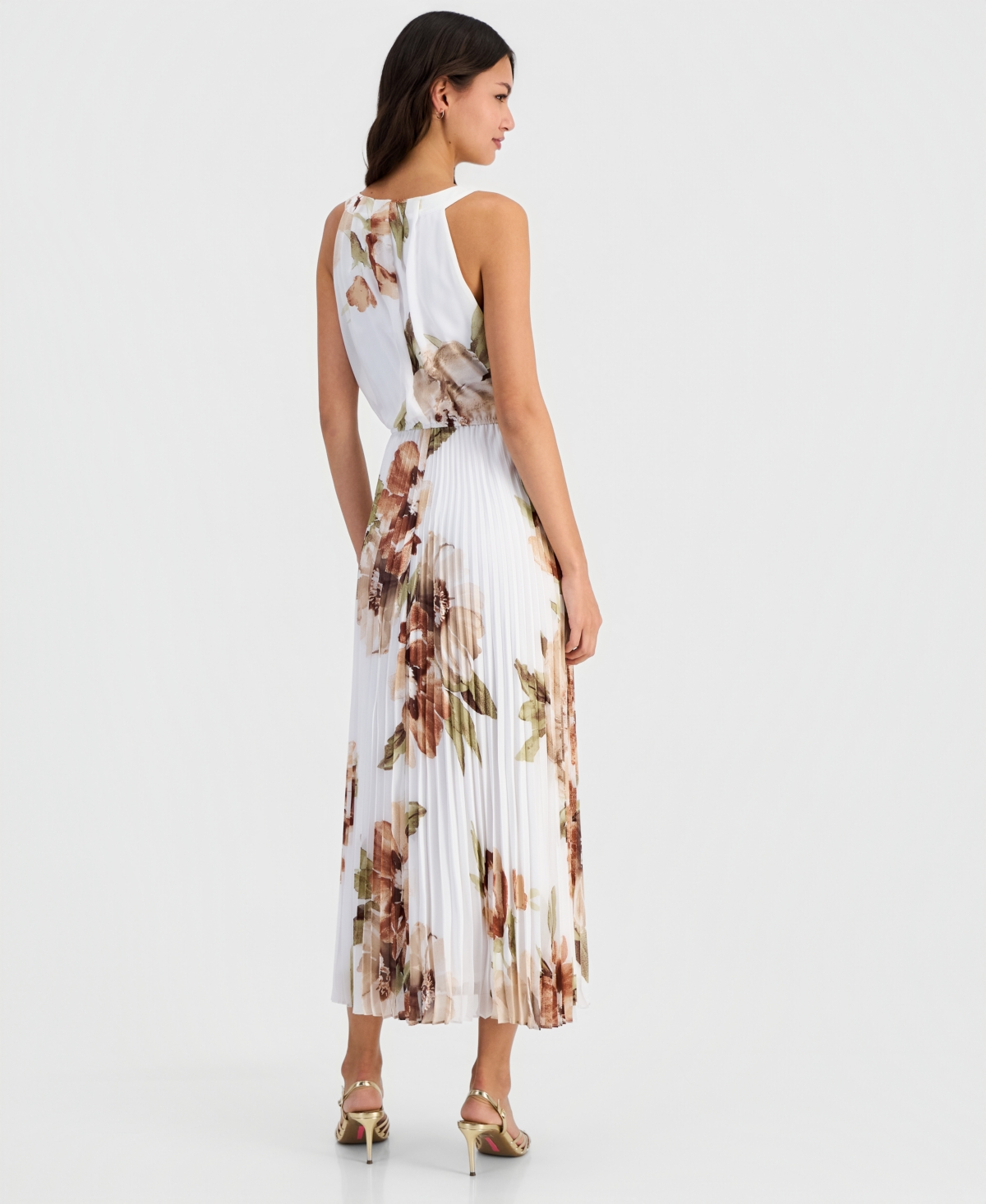 Robbie Bee Women's Pleated Floral Print Maxi Dress