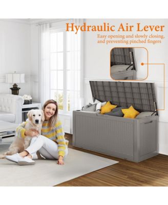 100 Gallon Resin Deck Box, Lockable Patio Outdoor Storage Box for Furniture, Garden Tools, Waterproof Outside Storage Boxes