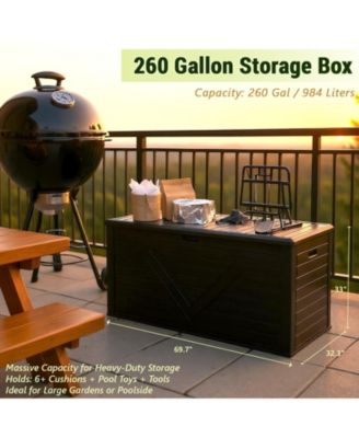 260 Gal Patio Waterproof Resin Deck Box Lockable Outdoor Storage Garden Tools