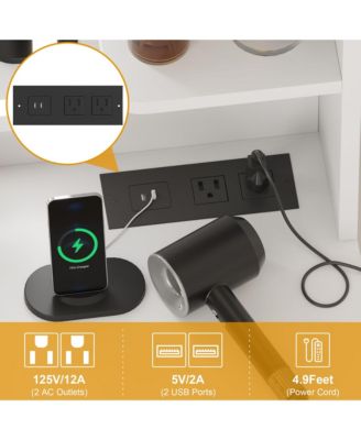 Makeup Vanity with Lights, 3 Lighting Modes Vanity Desk with Soft Cushioned Stool,Modern Dressing Table,Charging Station, 3 Drawers, a Cabinet