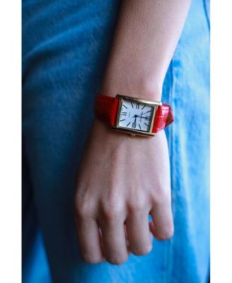 Women's Tank Watch Roman Dial Red Leather Strap