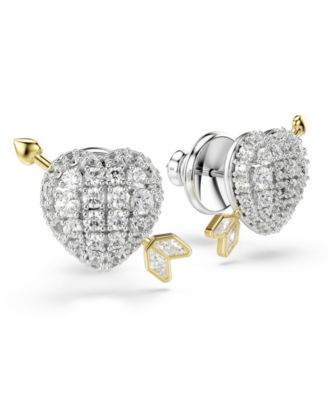 Mixed Cuts, Heart with Arrow, White, Mixed Metal Finish Idyllia Stud Earrings