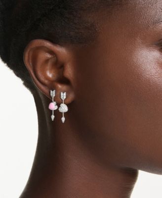 Mixed Cuts, Heart with Arrow, White, Rhodium Plated Idyllia Drop Earrings