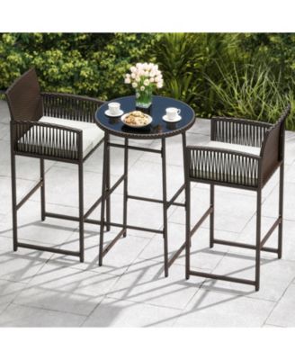 Patio Wicker Bar Table Set with 2 Armchairs, 3 Pieces