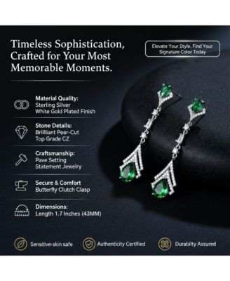 Elegant Sterling Silver White Gold Plated CZ Double Halo Drop Earrings