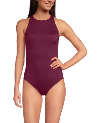 Women's Long Torso Tugless High Neck Portrait Back One Piece Swimsuit