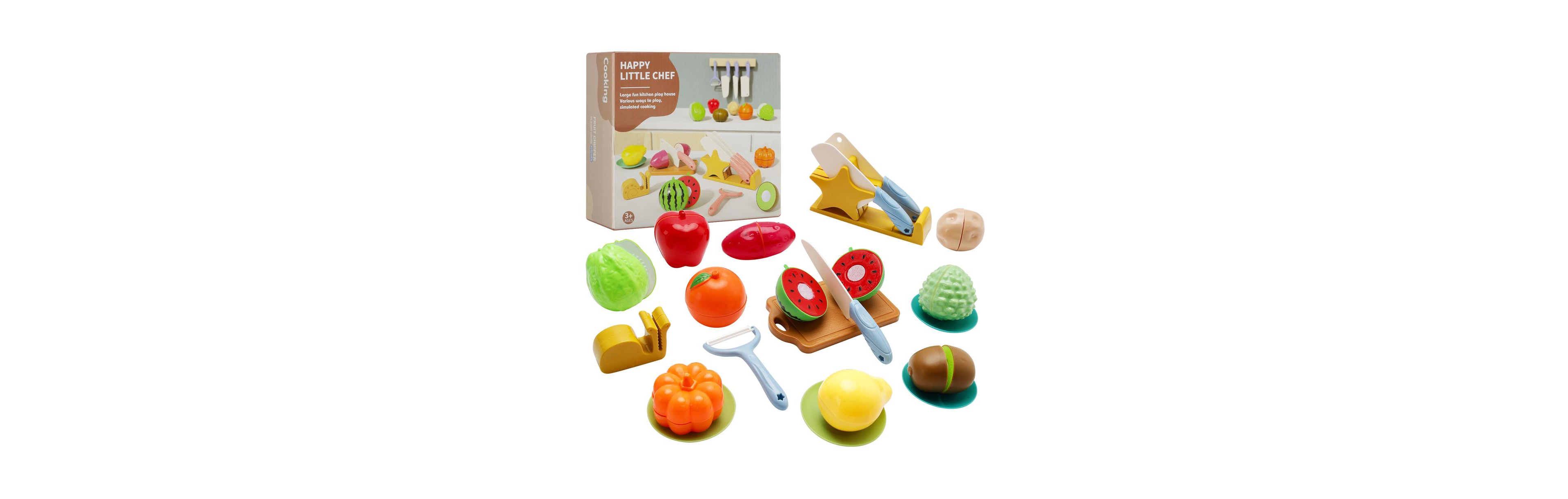 Bruce & Shark 21-Piece Kids Cutting Play Food Set, Pretend Fruit & Vegetable Toy for Early Learning