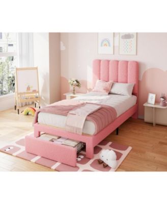 Easy Assembly Twin Size Boucle Upholstered Bed Frame Space Saving, for Living Room, Guest Room