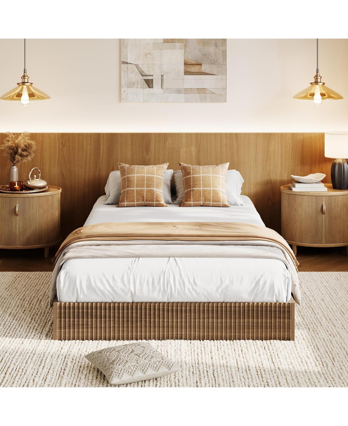 gaomon Wood Platform Bed Frame, Fluted Design, Durable Slats, No Box Spring