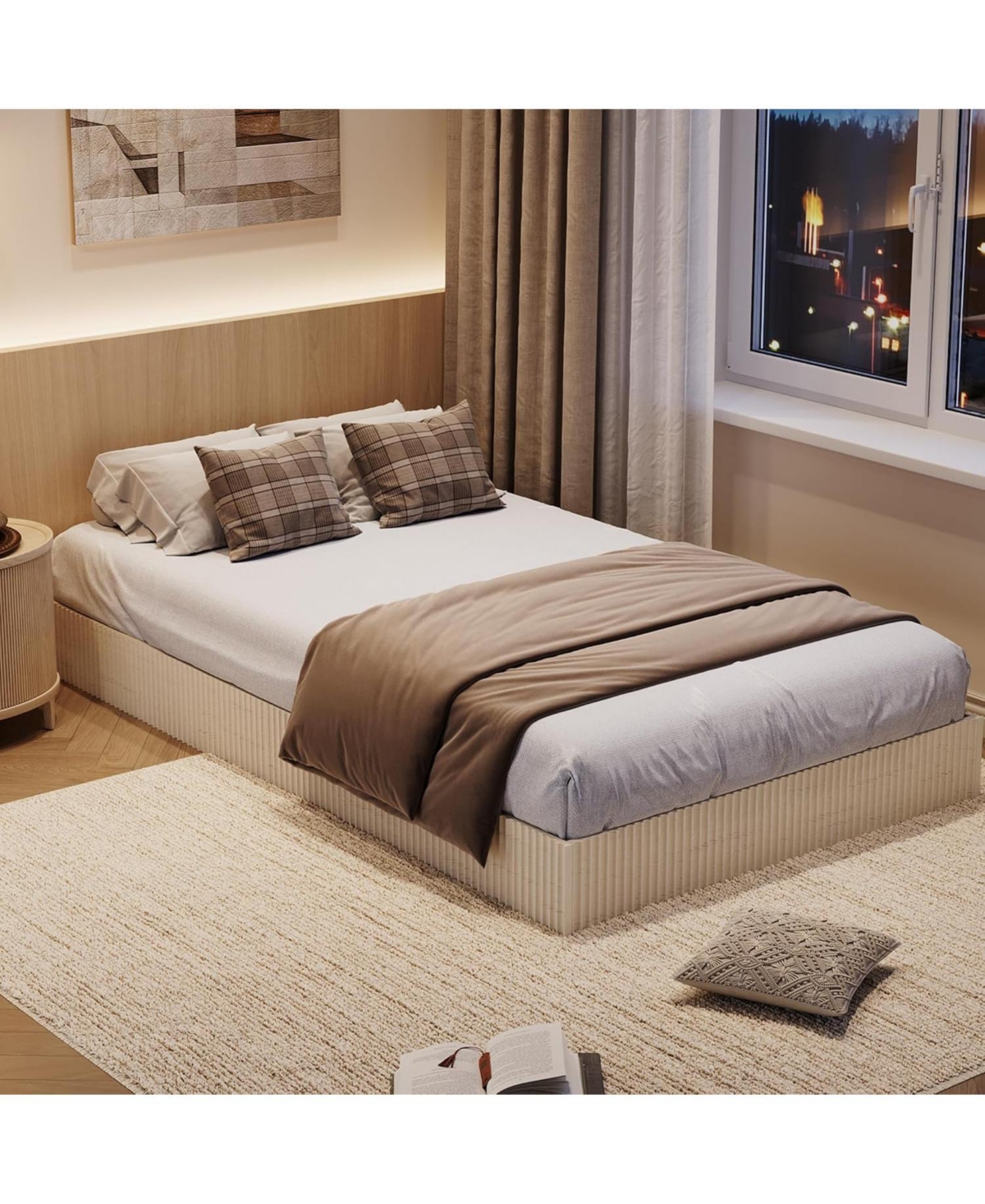 gaomon Wood Platform Bed Frame, Fluted Design, Durable Slats, No Box Spring