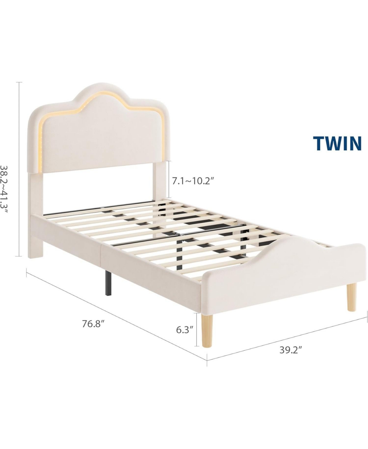 Gaomon Velvet Led Bed Frame with Adjustable Headboard, Princess Platform Bedframe for Kids/Girls