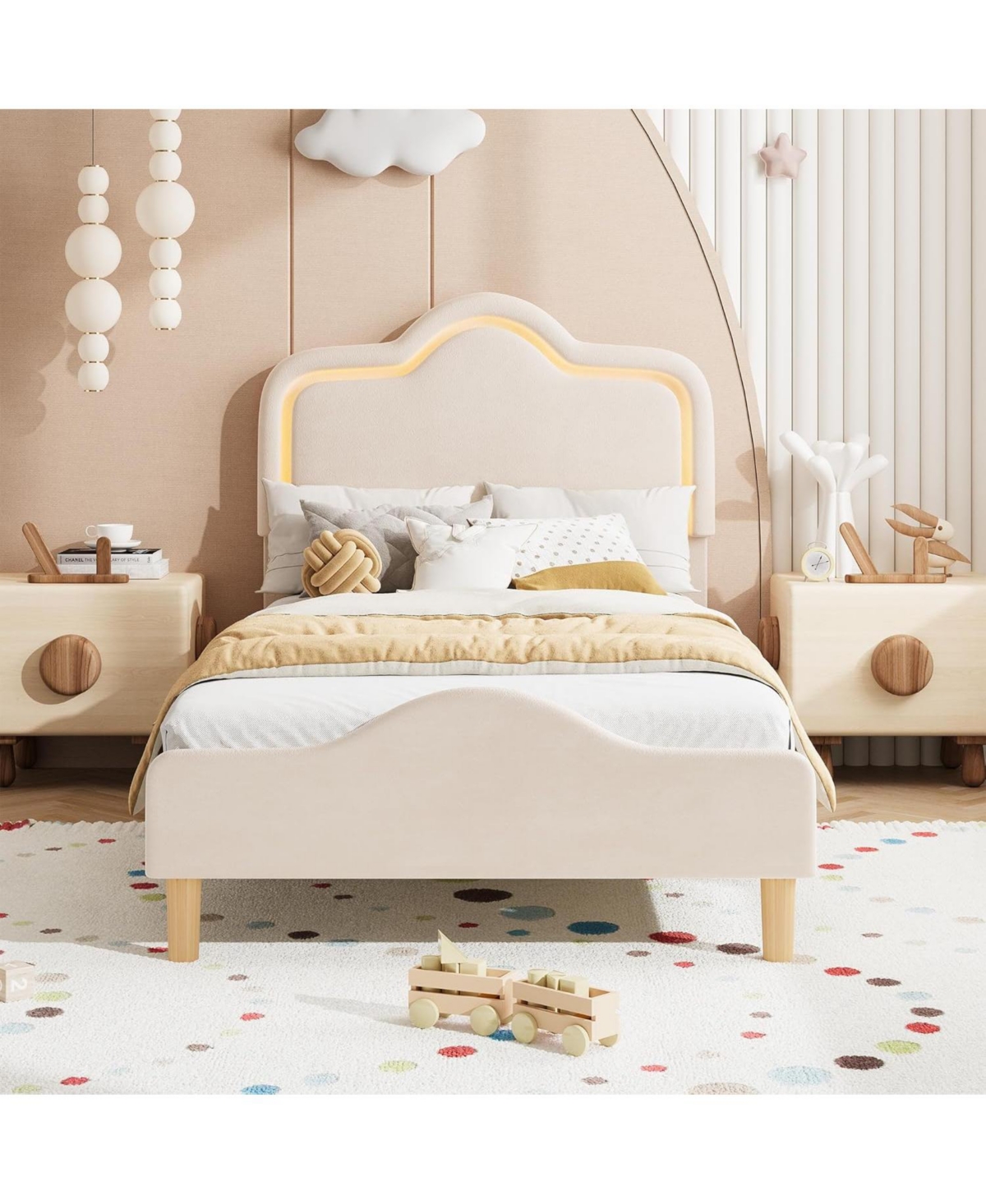 Gaomon Size Velvet Led Bed Frame with Adjustable Headboard, Princess Platform Bedframe for Kids/Girls, No Box Spring Needed