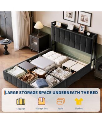 Upholstered Bed Frame with Lift Up Storage, Storage Bed Frame, Metal Platform Bed, No Box Spring Needed, Noise Free, Full Queen King