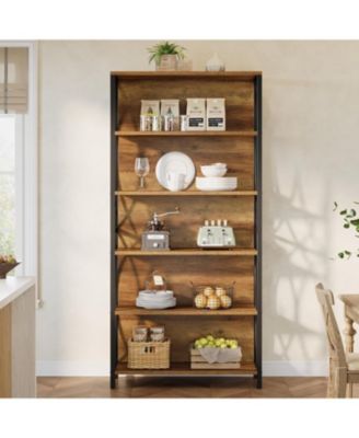 70.87" Tall Bookshelf, 6-Tier Industrial Bookcase with Geometric Metal Frame & Open Storage Shelves, Freestanding Display Shelf
