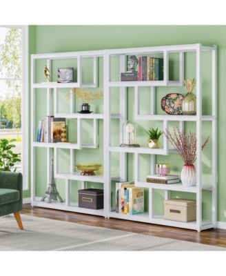 6-Shelf Industrial 69-Inch Tall Bookshelf with Staggered Display Shelves and Metal Frame Etagere Bookcase for Home Office