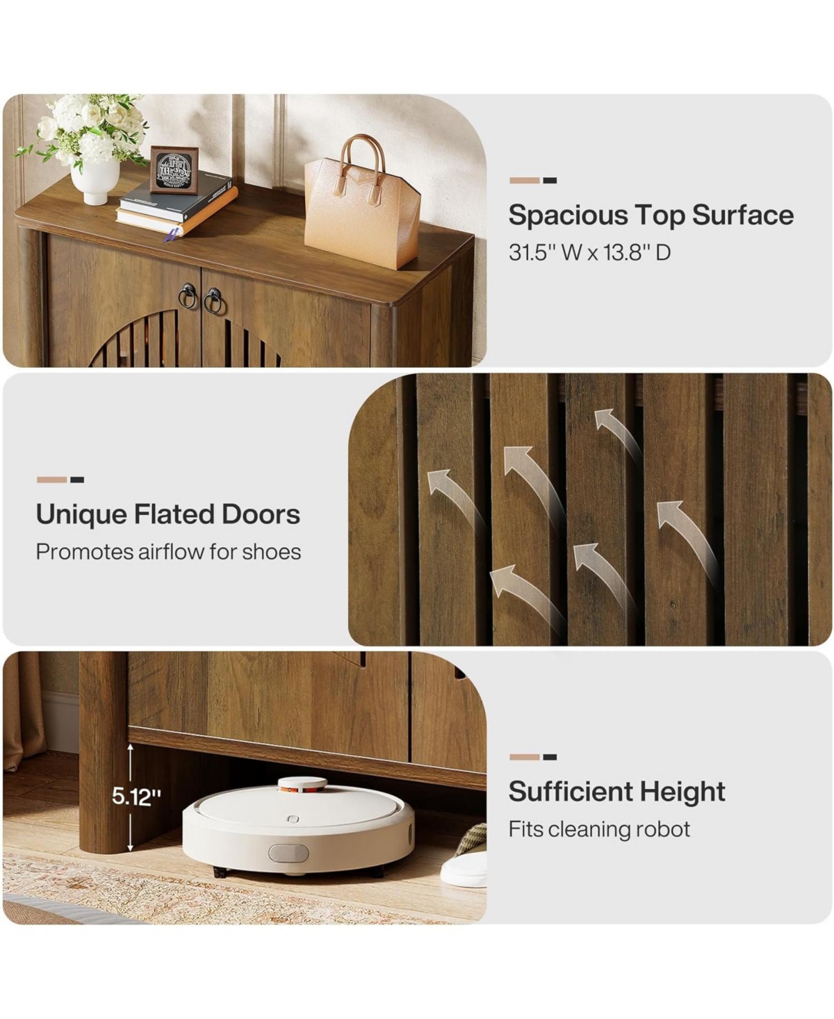 Tribesigns Shoe Cabinet with Flated Doors, 5-Tier Shoe Storage Organizer for Entryway, Living Room, Bedroom, Closet, Rustic Brown