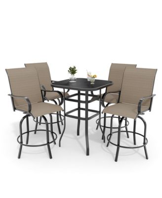5 PCS Outdoor Bar Set with Outdoor Bistro Table and Chairs Set of 4, Bar Height Outdoor Dining Set