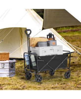 2 cu.ft Collapsible Folding Grass Wagon Cart, All-Terrain 5in Wheels, 220 lbs Capacity, Drink Holders, for Camping Shopping Garden