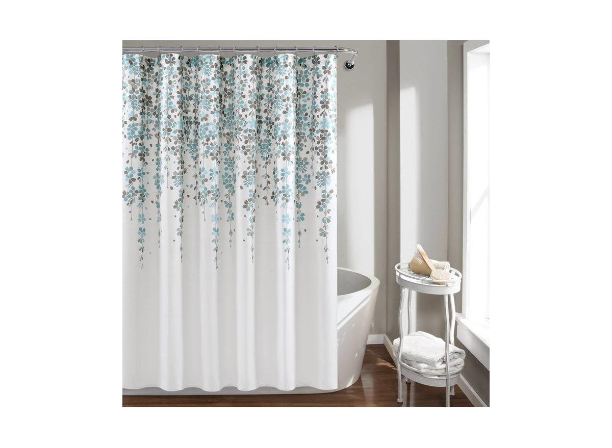 Slickblue 72-inch White Turquoise Blue Orange Floral Flowers Shower Curtain