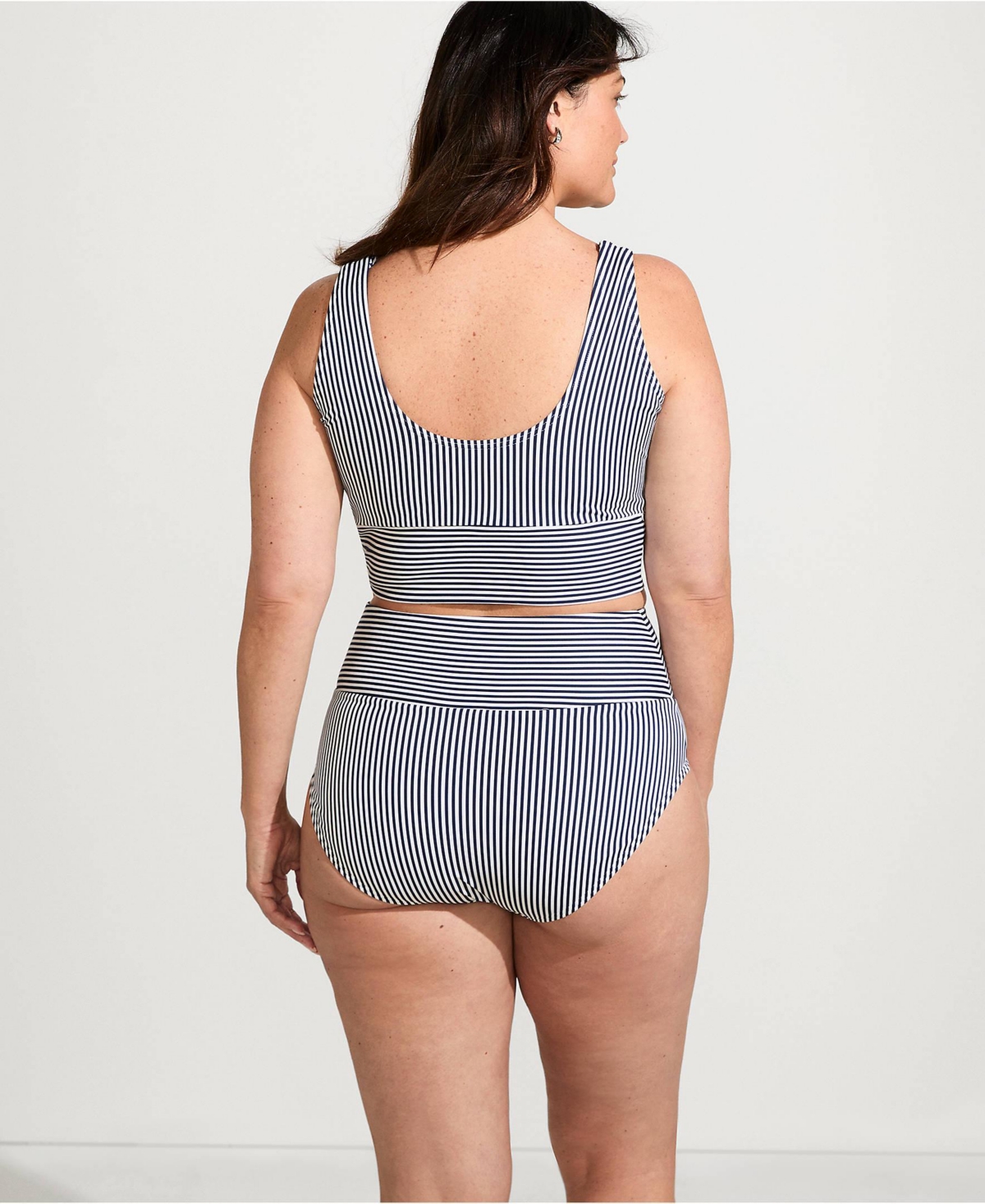 Lands' End Women's Plus Tugless Midkini Top and High Waisted Bottom Swimsuit Set