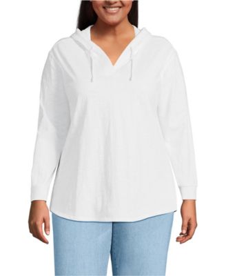 Women's Plus Size Long Sleeve Slub Hooded Popover