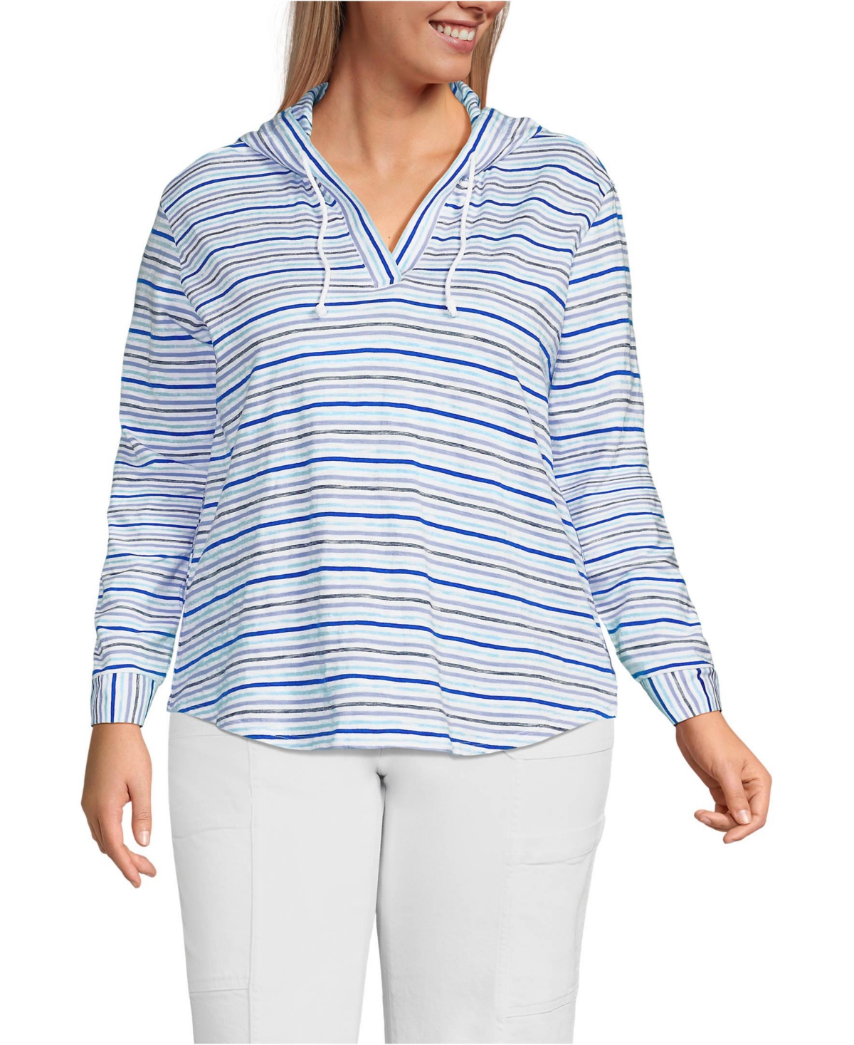 Lands' End Women's Plus Long Sleeve Slub Hooded Popover
