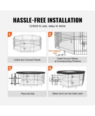 Dog Playpen, 8-Panel Foldable Metal Exercise Pen w/ Top Cover, 24 in H, Puppy Fence w/ Ground Stakes, Indoor/Outdoor