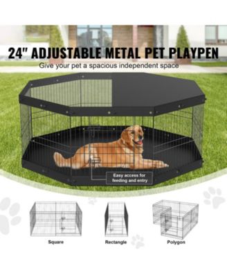 Dog Playpen, 8-Panel Foldable Metal Exercise Pen w/ Top Cover & Bottom Pad, 24 in H, Indoor/Outdoor Puppy Fence for Camping & Yard